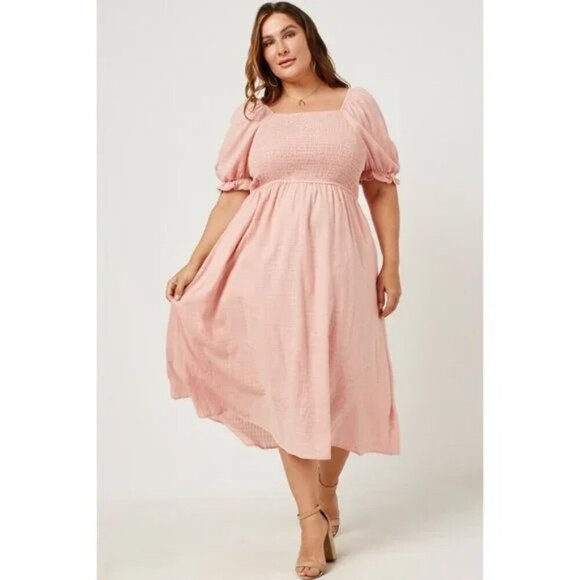 NWT Hayden Textured  Puff Sleeve Midi Dress - Picture 1 of 11